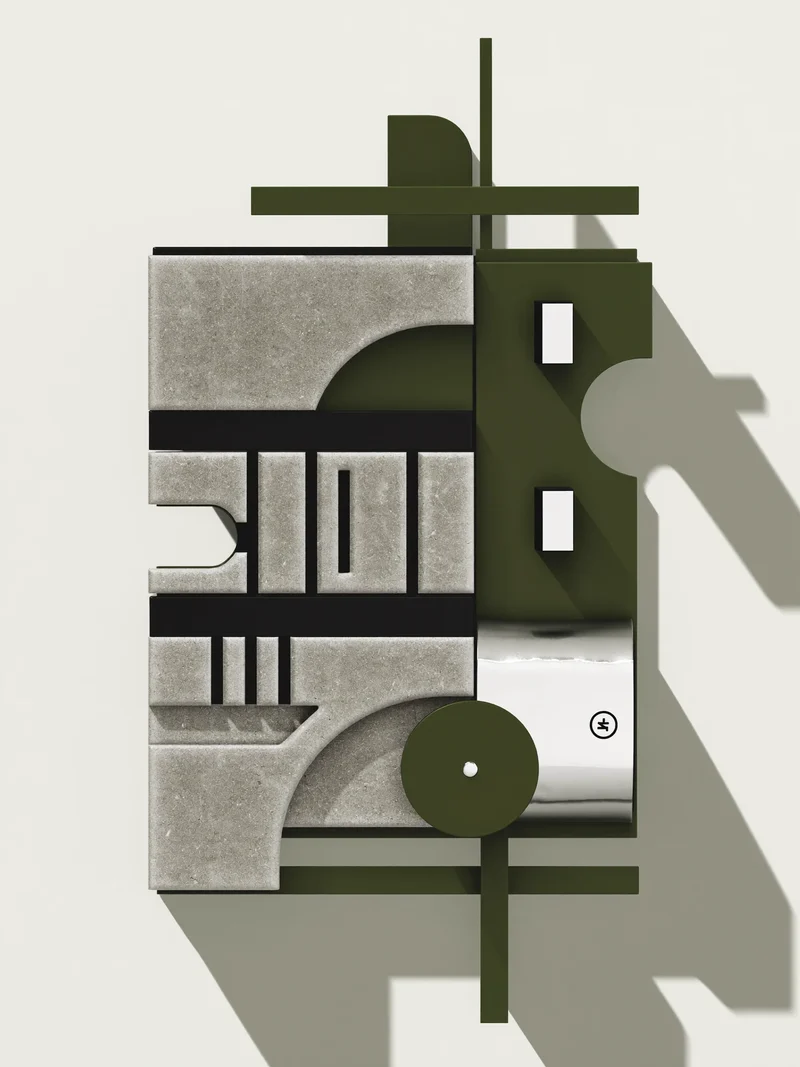 Konceptillustration af et modulært skrivebordstilbehør i industriel form